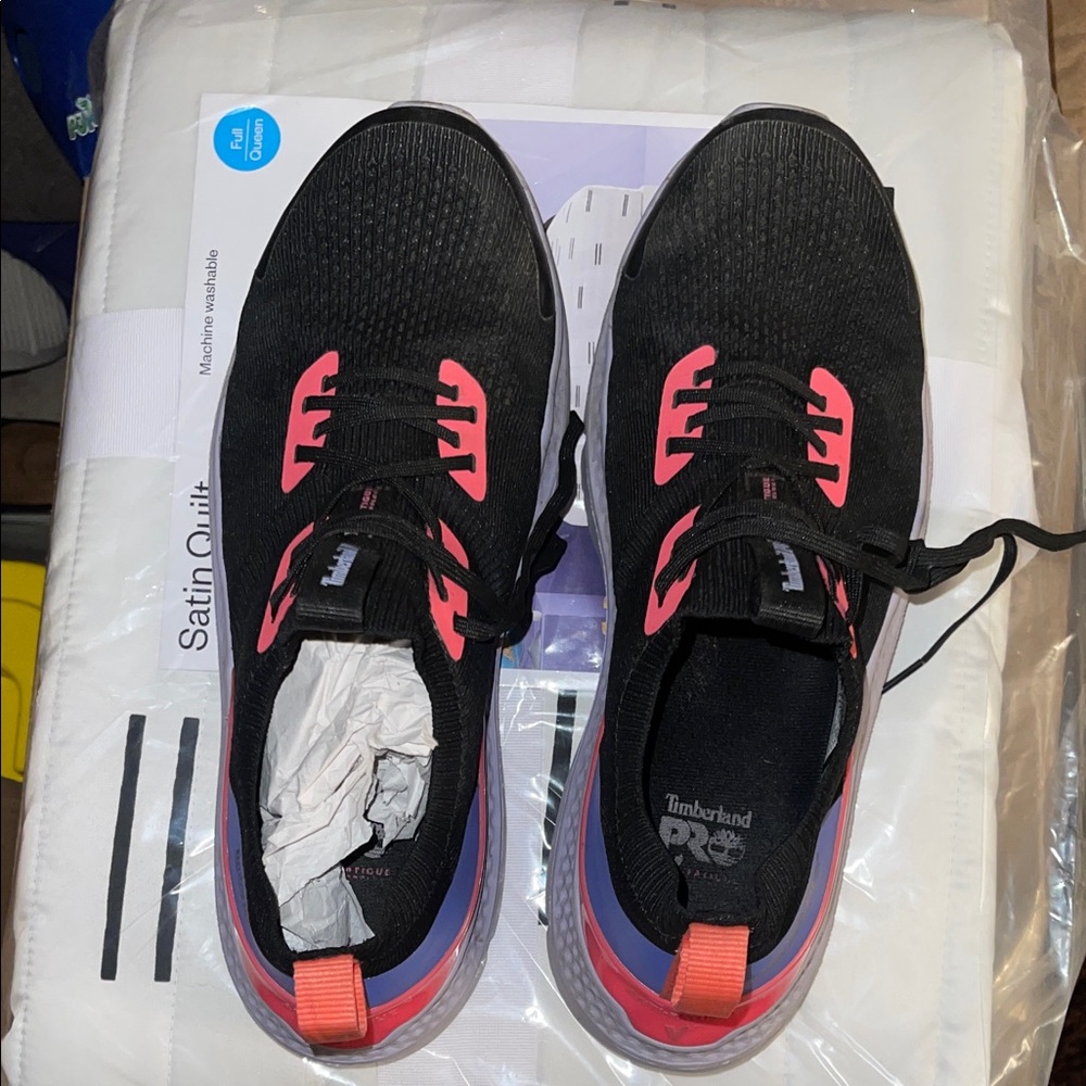 Timberland PRO Setra Knit Black and Red Athletic Shoes Composite Safety Toe - Picture 1 of 6